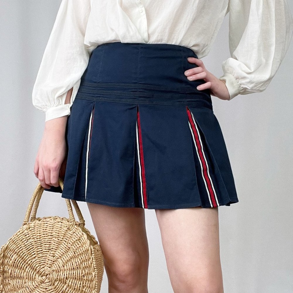 Vintage Navy Blue Skort with Red and White Stripes